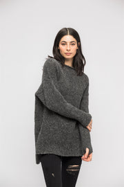 Grey alpaca split sides  sweater. - RoseUniqueStyle