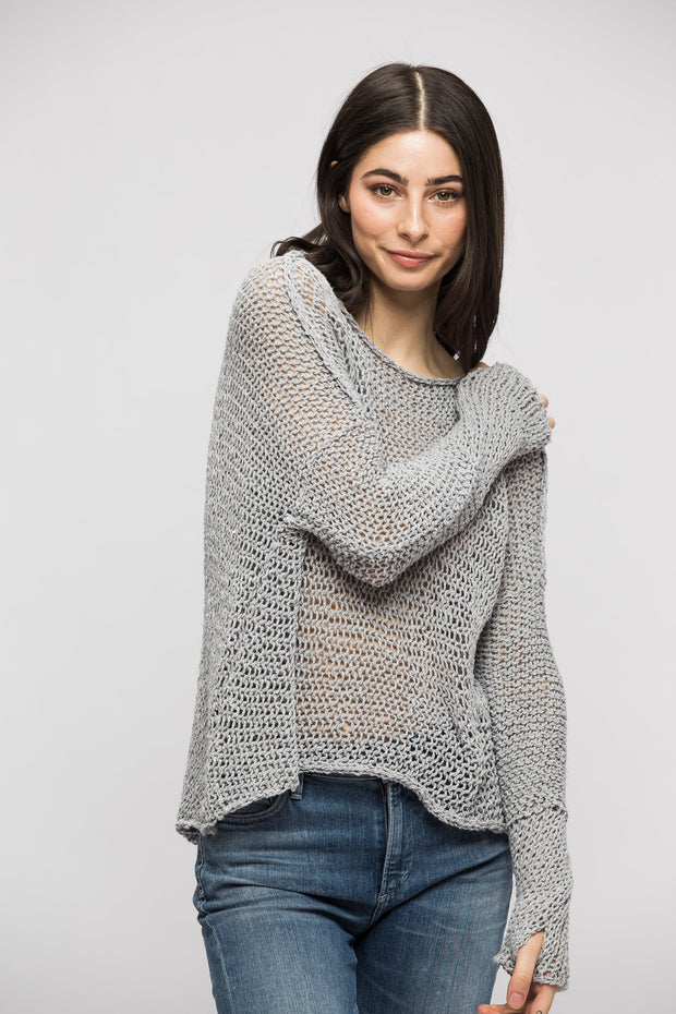 Grey cotton woman knit sweater.