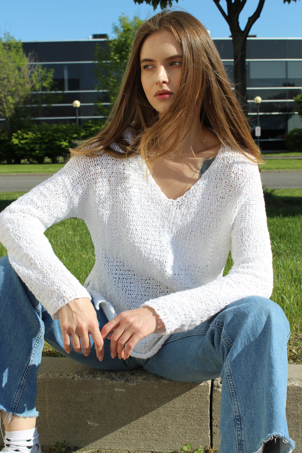 Organic cotton knit sweater.