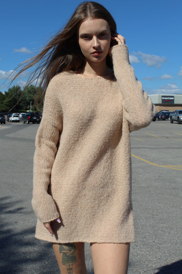 hand knit sweater dress Hand knitted soft pure merino T-neck sweater dress/D2
