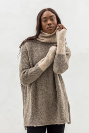 Oversized  alpaca color block sweater dress .