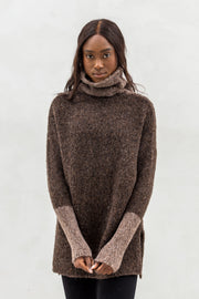 Oversized  alpaca color block sweater dress .