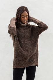 Oversized  alpaca color block sweater dress .