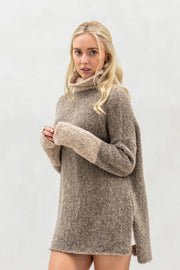 Oversized  alpaca color block sweater dress .