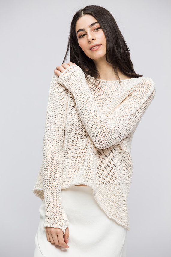Linen Cotton knit oversized sweater - Main Image