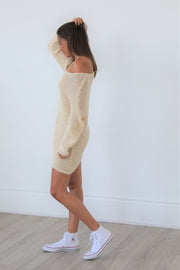Cream Cotton oversized sweater dress.