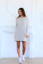 Pearl grey oversized alpaca sweater  dress - Roseuniquestyle