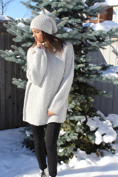 Oversized  knit sweater dress pearl grey - Roseuniquestyle