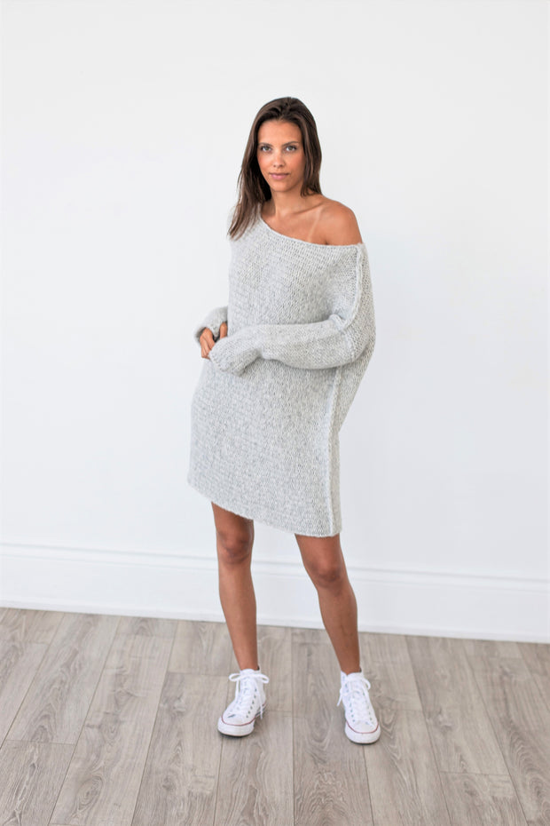 Pearl grey oversized alpaca sweater  dress - Roseuniquestyle