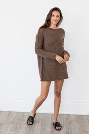 Brown alpaca oversized sweater dress .