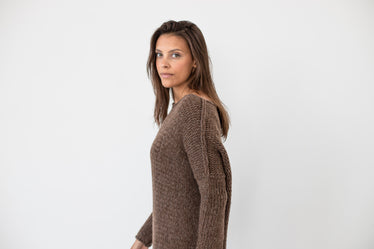 brown oversized sweater dress Chunky Round Neck Oversized Sweater Mini Dress – The Apparel Bar main image 0