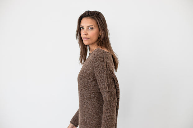 Brown alpaca oversized sweater dress .