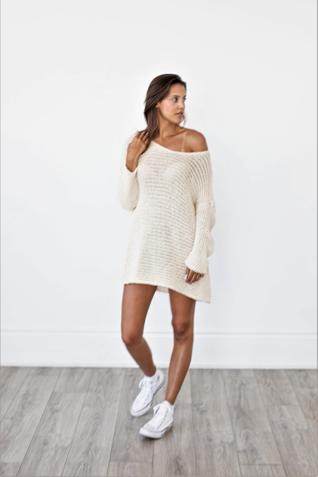 Cream Cotton oversized sweater dress.