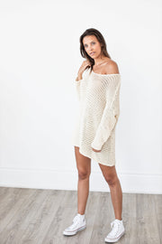 Cream cotton knit sweater dress. Roseuniquestyle