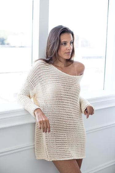 Cream Cotton oversized sweater dress