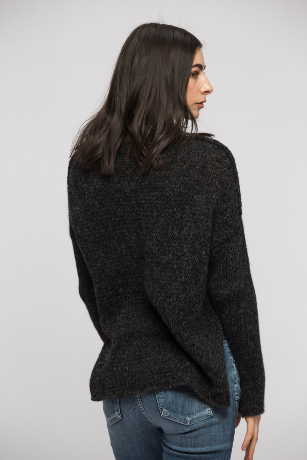 Charcoal alpaca split sides sweater. - RoseUniqueStyle