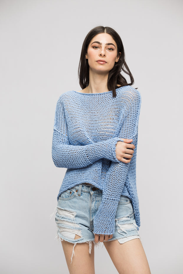 Cotton Linen  blue sweater. - RoseUniqueStyle
