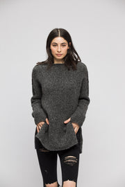 Grey alpaca split sides  sweater. - RoseUniqueStyle
