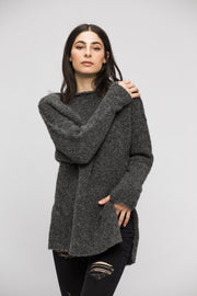 Grey alpaca split sides  sweater. - RoseUniqueStyle