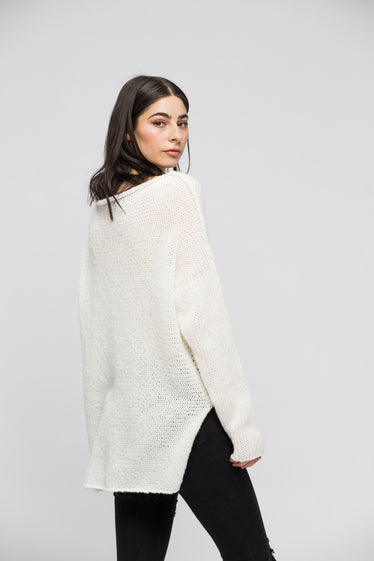 open lace back dress Oversized off white knit sweater dress