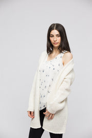 Alpaca Oversized Chunky woman  knit cardigan- Off white. - RoseUniqueStyle