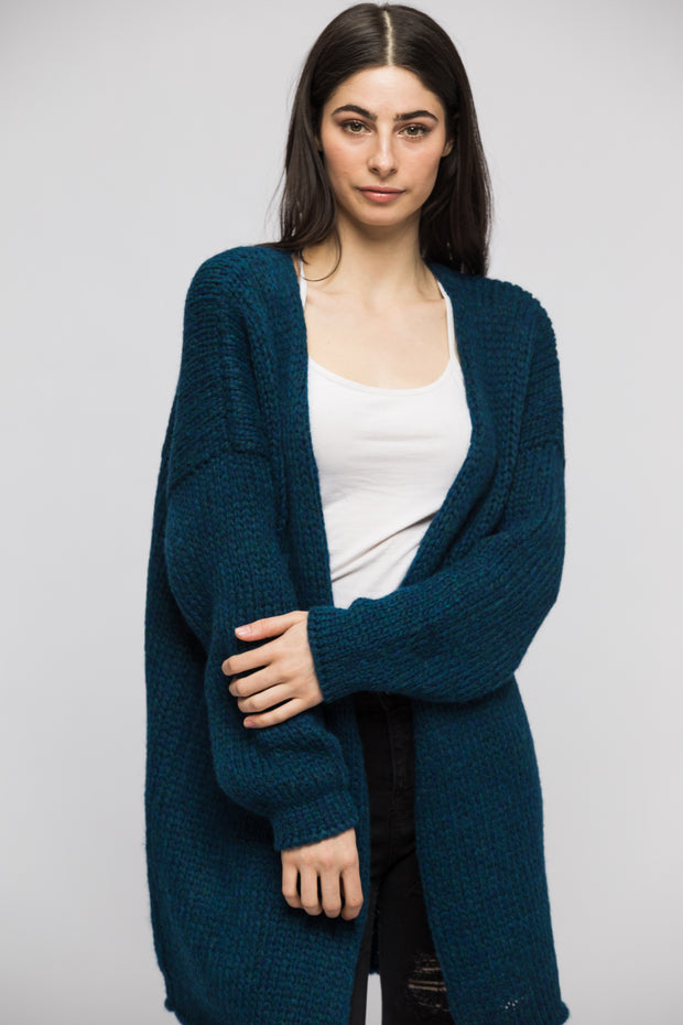 Peruvian Alpaca wool teal woman knit cardigan | Roseuniquestyle