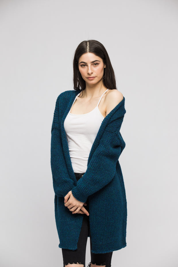 Alpaca blue/green  woman cardigan. - RoseUniqueStyle