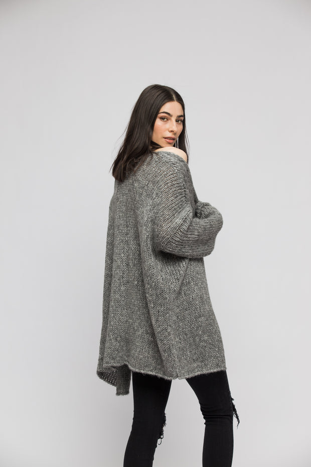 Oversized alpaca grey cardigan. - RoseUniqueStyle