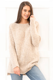 Oatmeal Peruvian Alpaca oversized knit sweater.