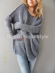 Grey oversized  slouchy sweater. - RoseUniqueStyle