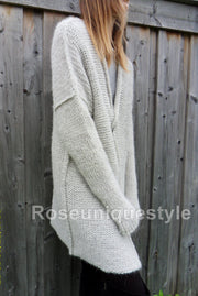Light grey , long sleeves cardigan. - RoseUniqueStyle