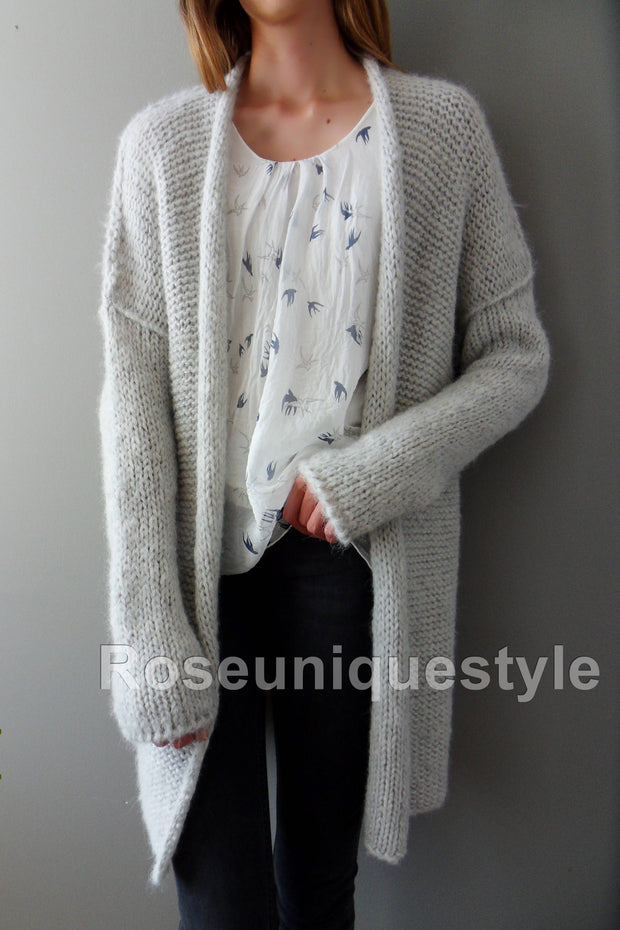 Light grey , long sleeves cardigan. - RoseUniqueStyle