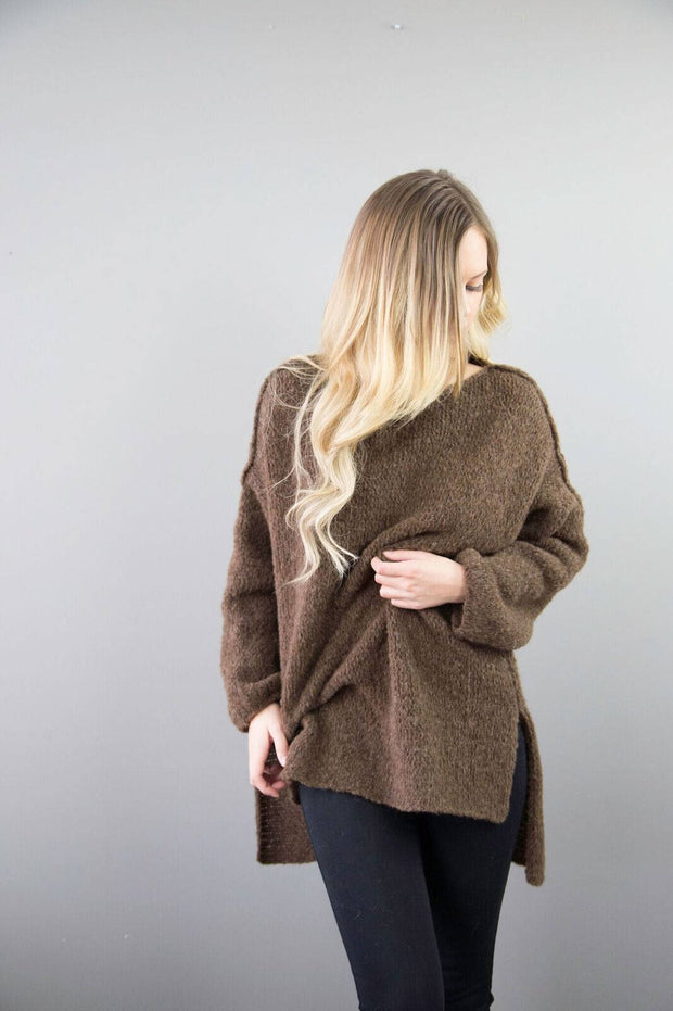 Brown Alpaca Oversized  knit woman sweater. - RoseUniqueStyle
