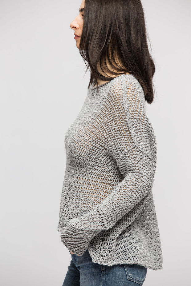 Grey Cotton woman knit sweater. - RoseUniqueStyle