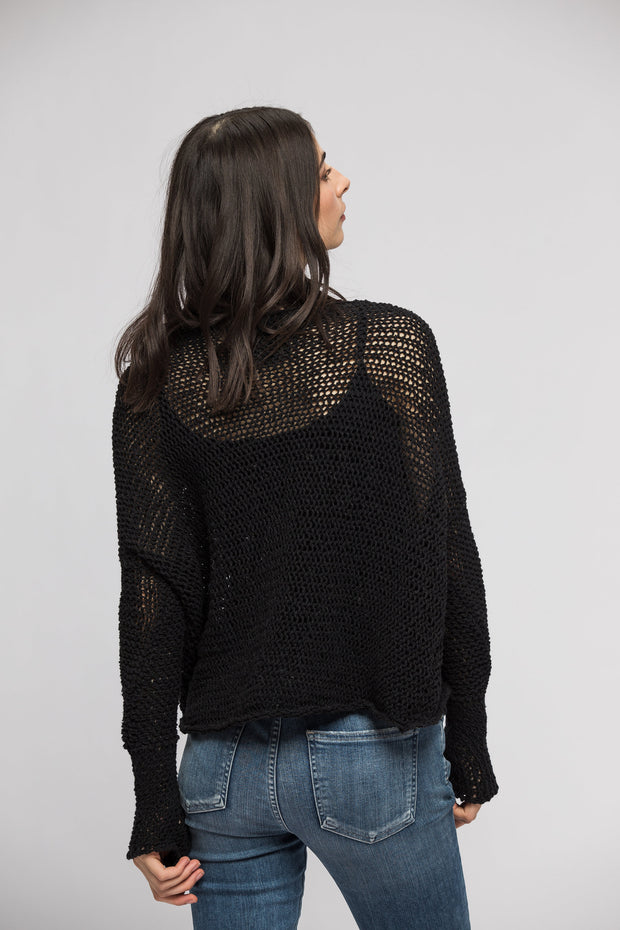 Black Loose knitted sweater . Thumb holes sweater. - RoseUniqueStyle