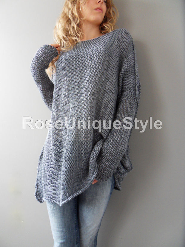 Grey oversized  slouchy sweater. - RoseUniqueStyle