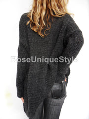 Chunky knit  Alpaca  Black  Charcoal  sweater . - RoseUniqueStyle
